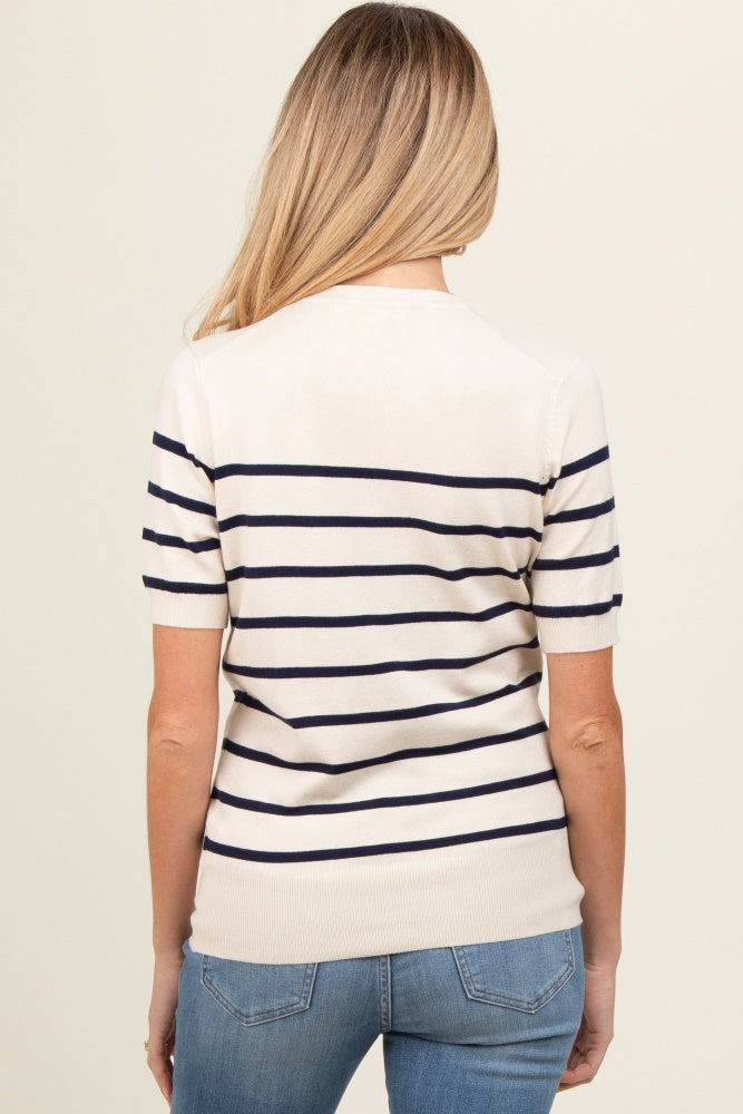 Navy Blue Striped Knit Maternity Short Sleeve Top