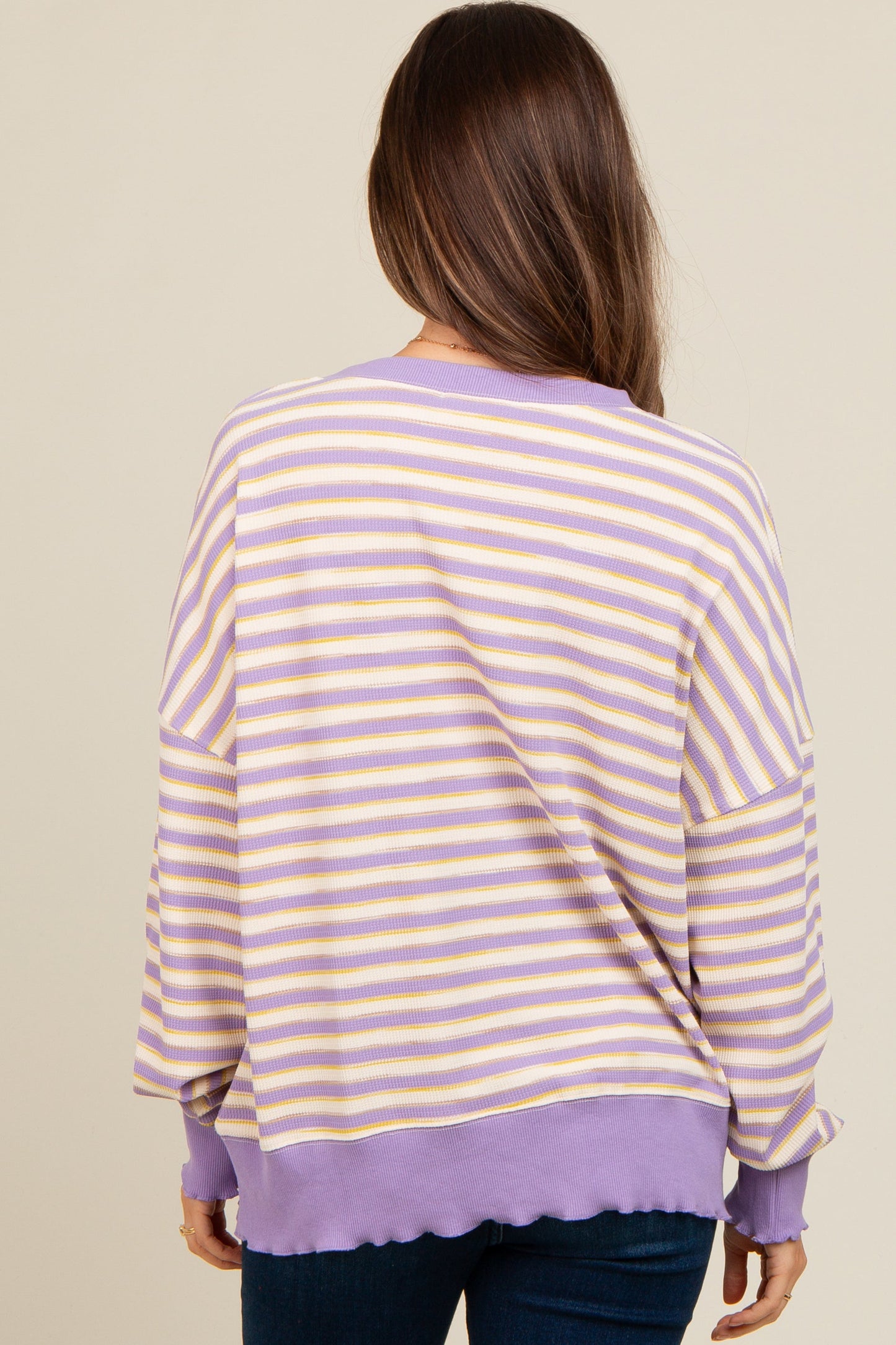 Lavender Striped Ruffle Hem Maternity Long Sleeve Top