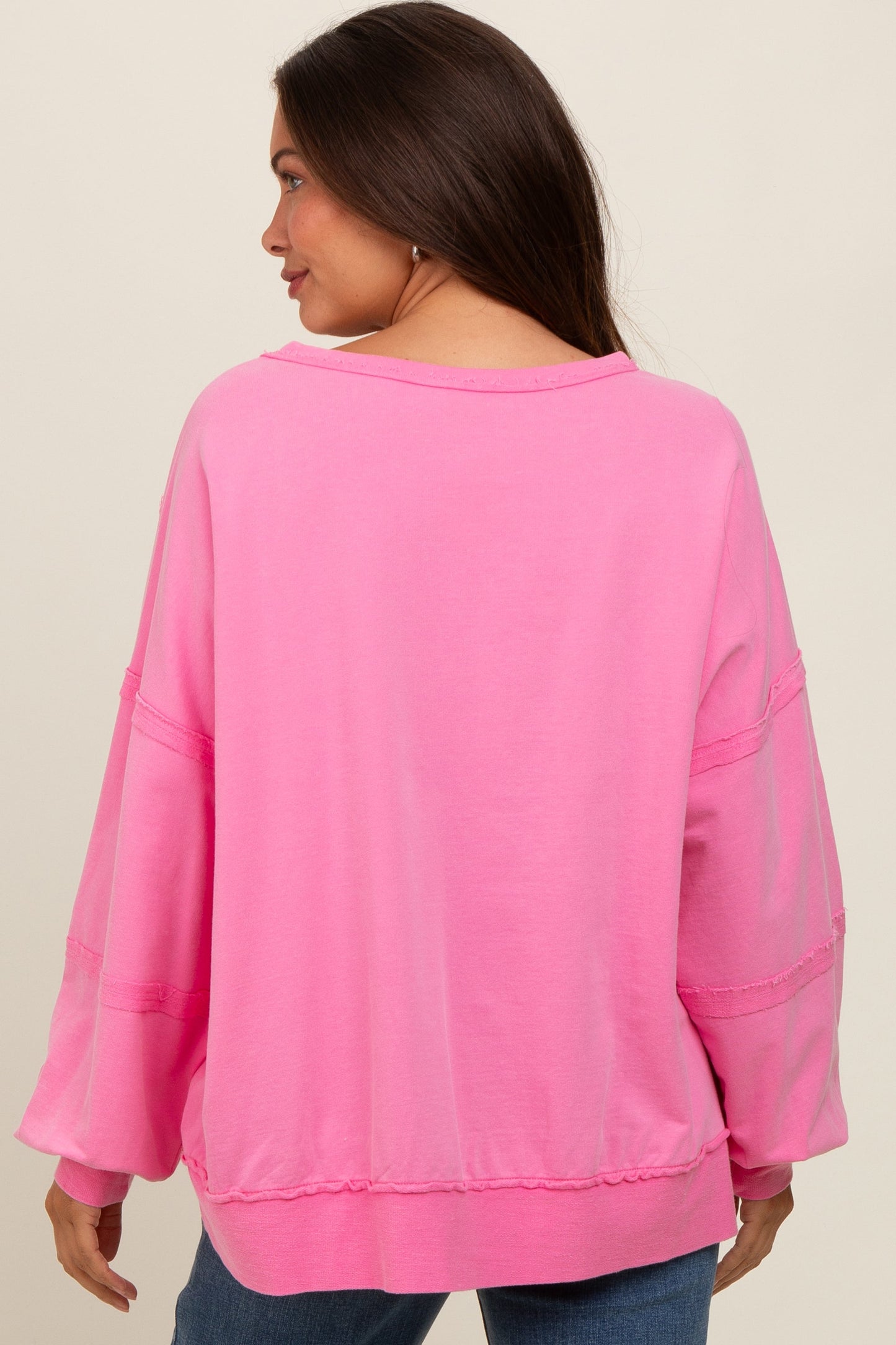 Pink Raw Hem Detail Maternity Pullover Top