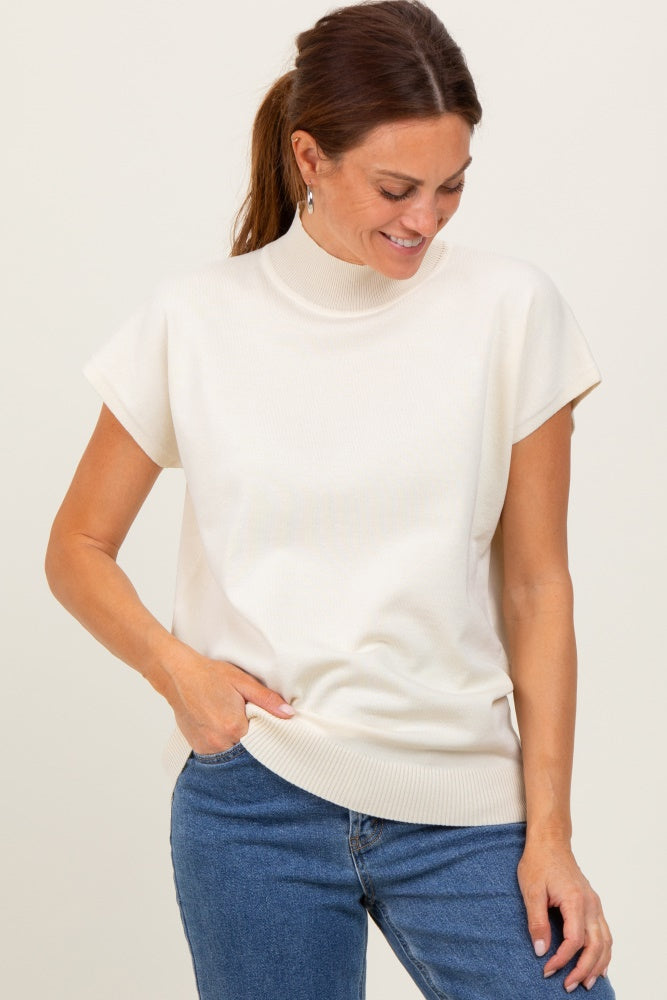 Cream Mock Neck Knit Maternity Top