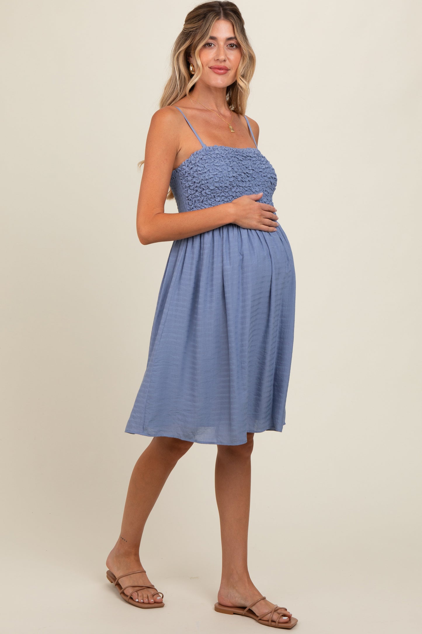 Periwinkle Textured Smocked Maternity Dress