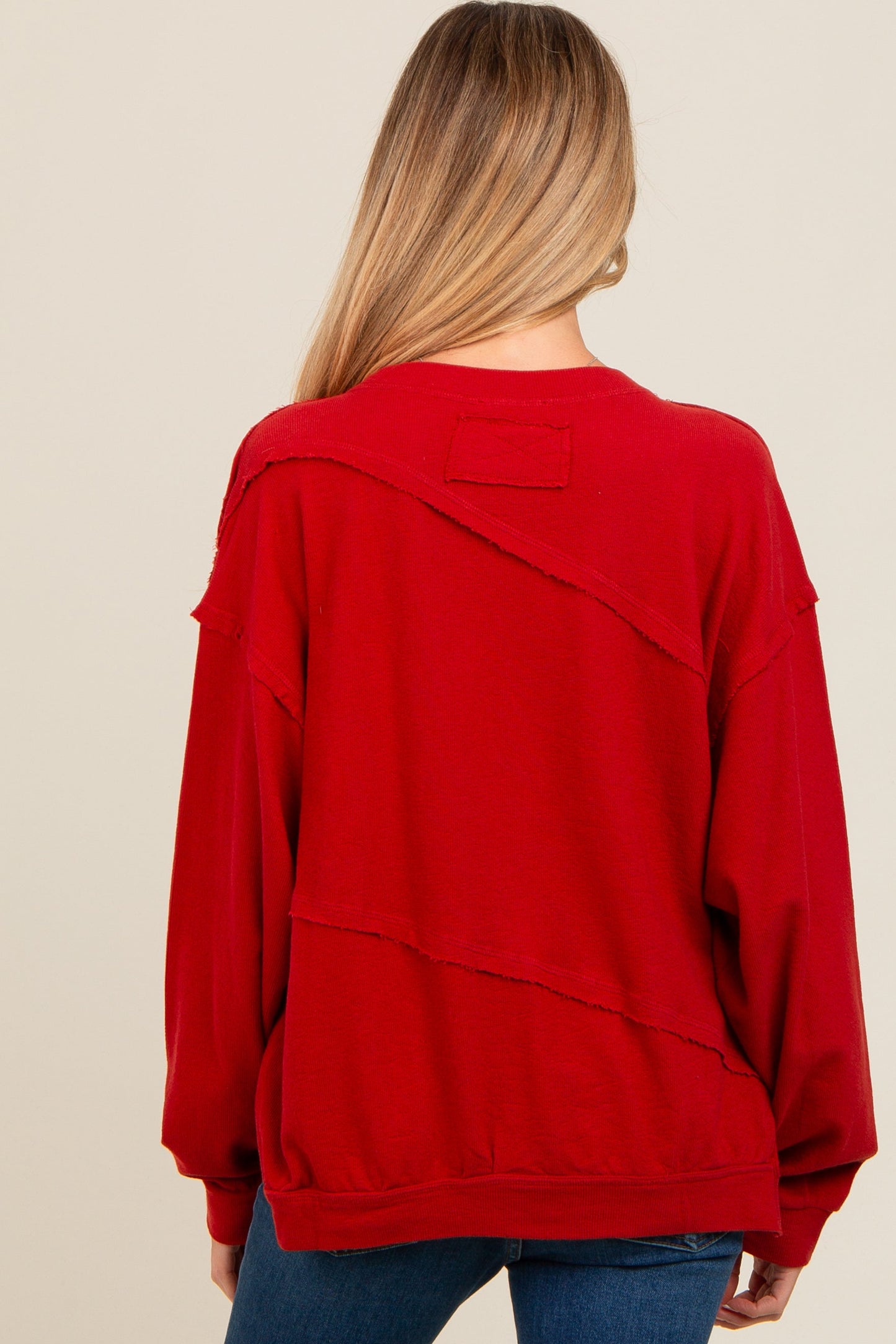 Red Exposed Seam Dolman Sleeve Maternity Sweatshirt