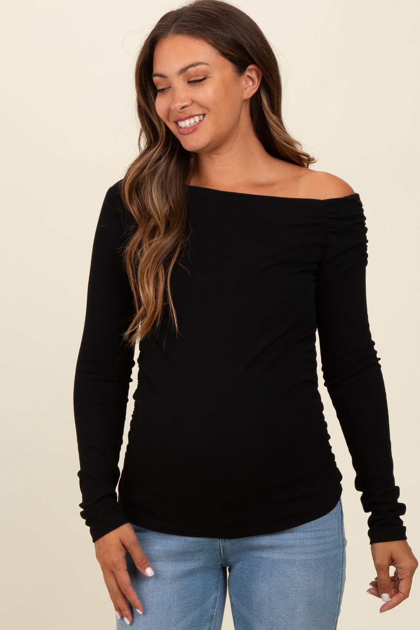 Black One Shoulder Long Sleeve Maternity Top