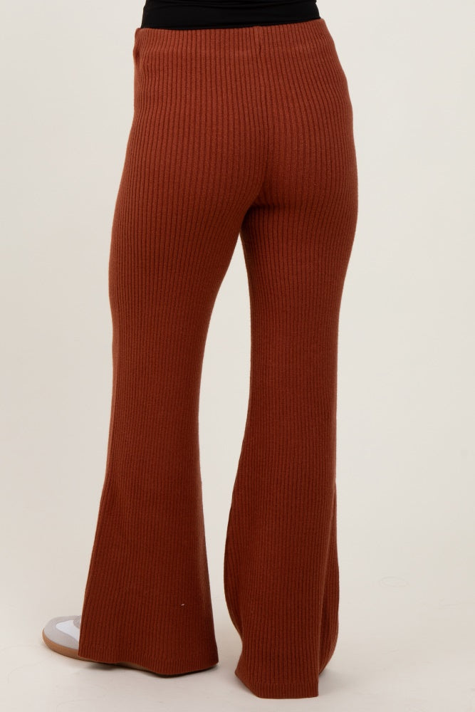 Rust Ribbed Knit Maternity Flare Pants