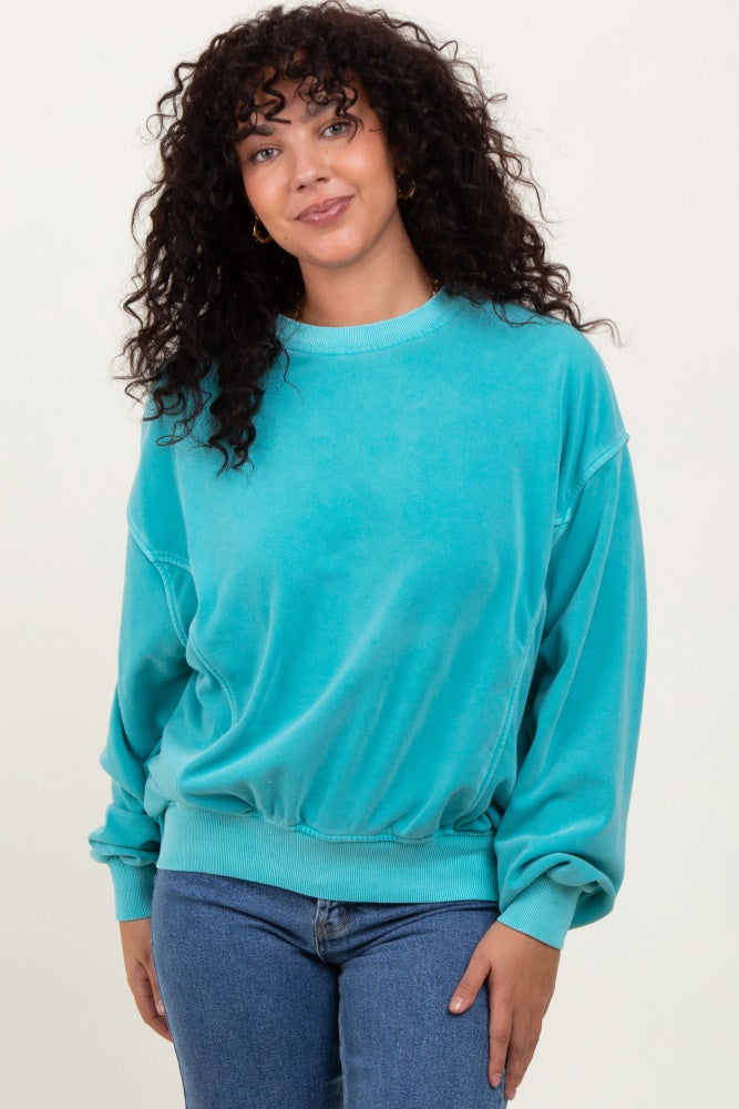Turquoise Fleece Drop Shoulder Maternity Sweatshirt