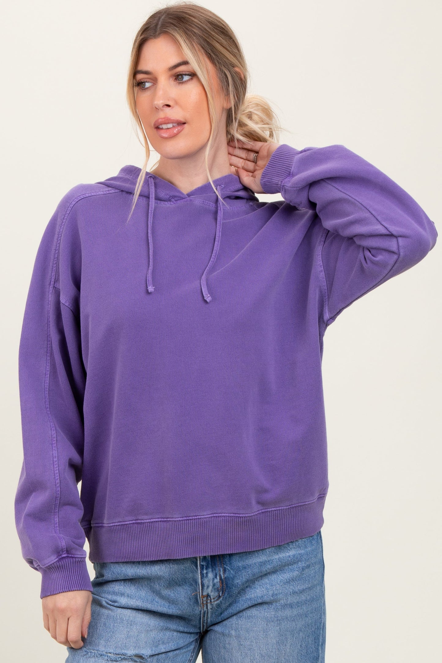 Purple French Terry Hooded Maternity Sweatshirt