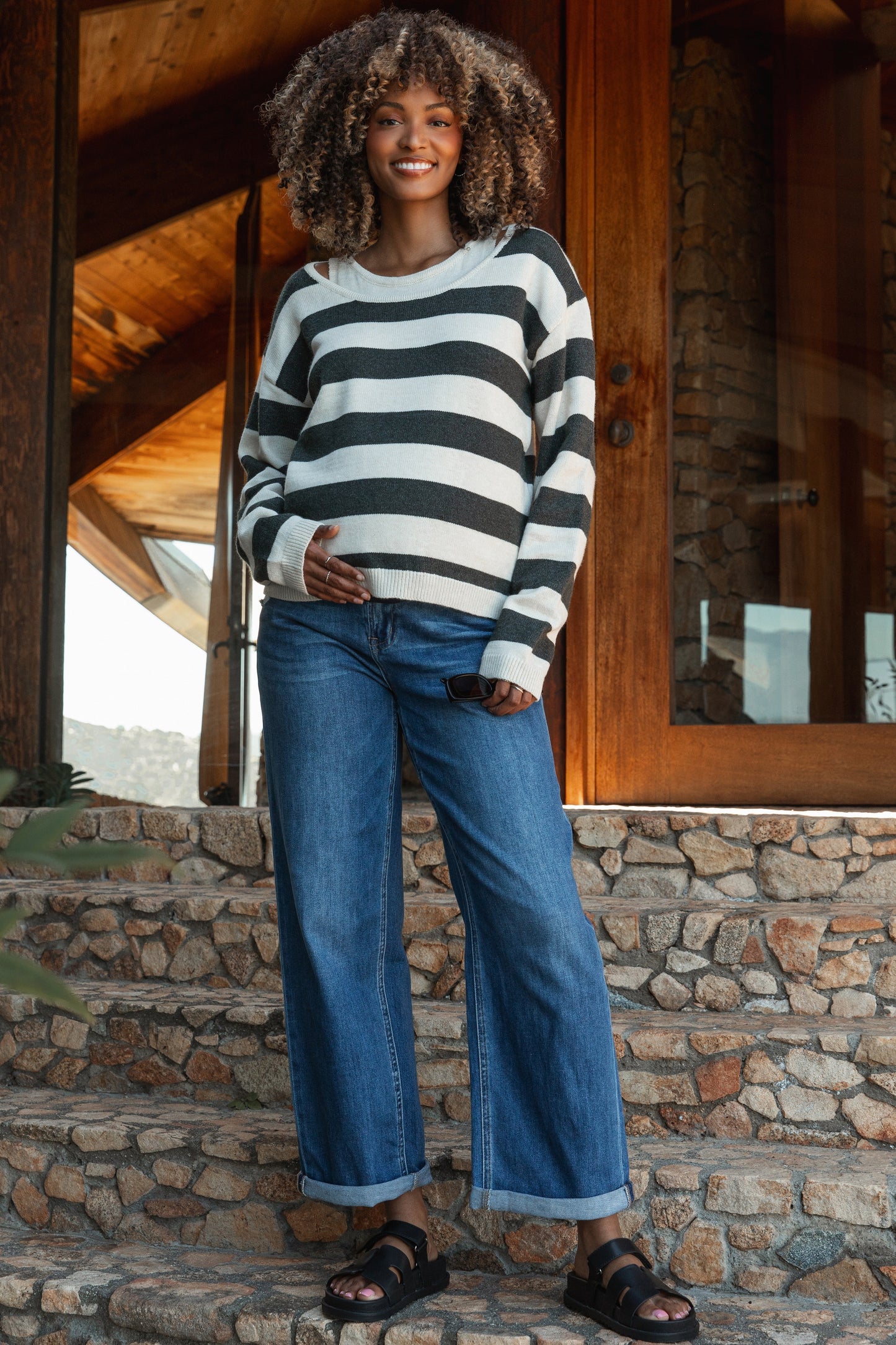 Navy Blue Cuffed Hem Wide Leg Cropped Maternity Jeans