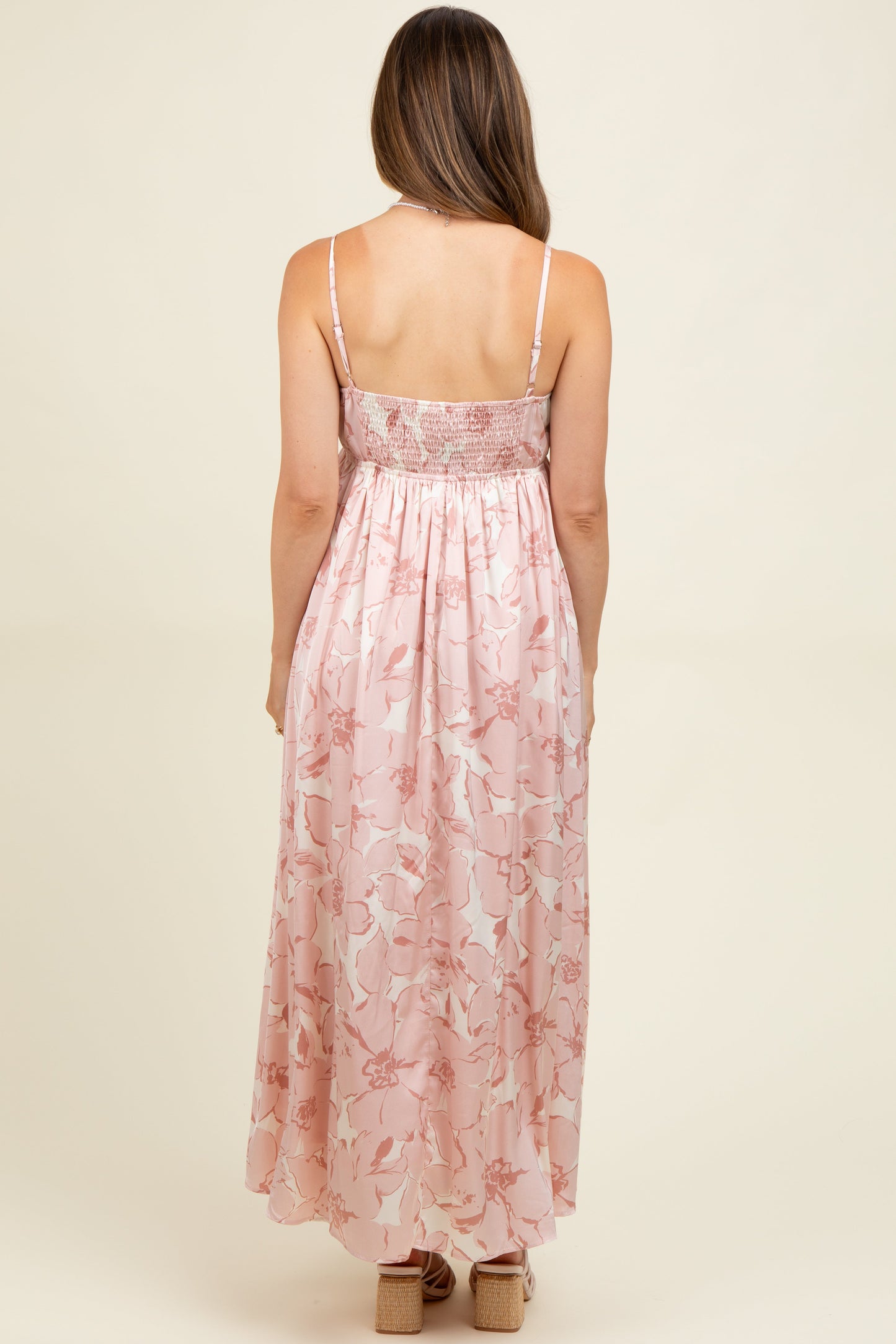 Pink Floral Sleeveless Maternity Maxi Dress