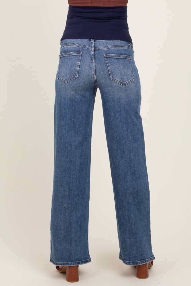 Medium Classic Wash Wide Leg Maternity Jeans