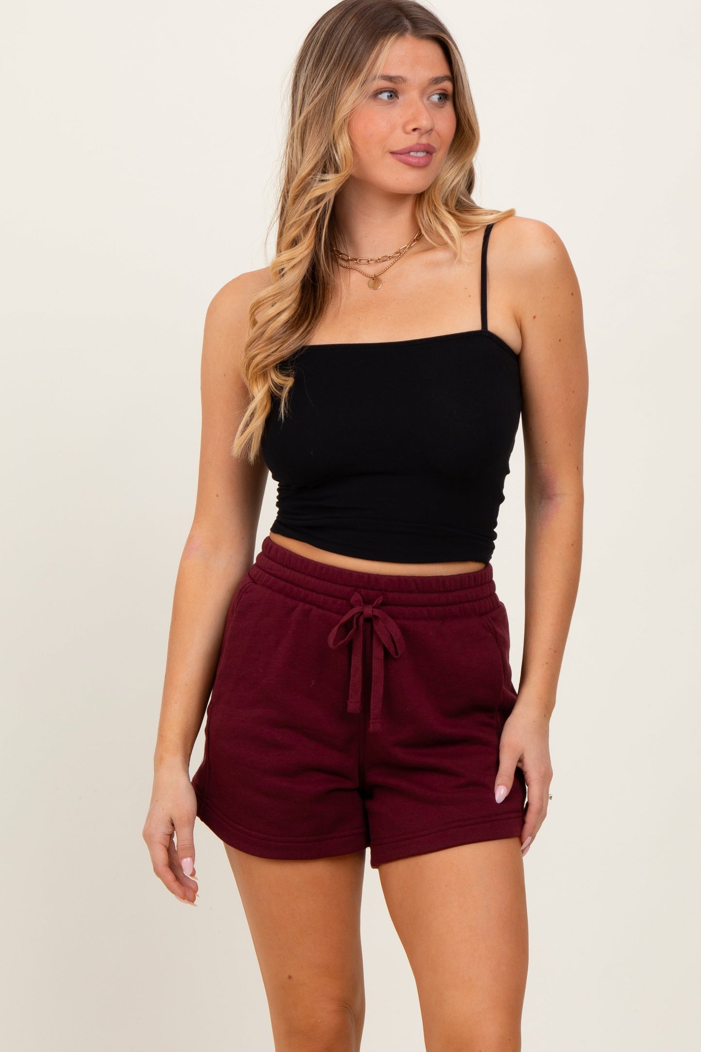 Burgundy Terry Maternity Shorts