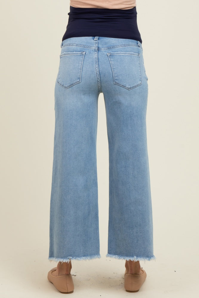 Blue Fringe Hem Ankle Wide Leg Maternity Jeans