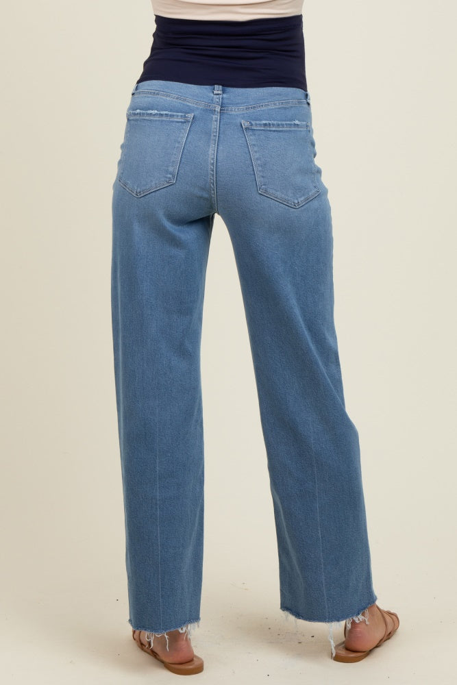 Blue Raw Hem Ankle Slim Wide Leg Maternity Jeans
