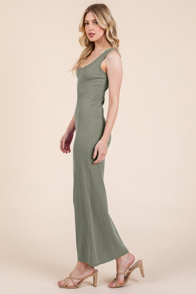 Light Olive Ribbed Basic Maternity Maxi Dress