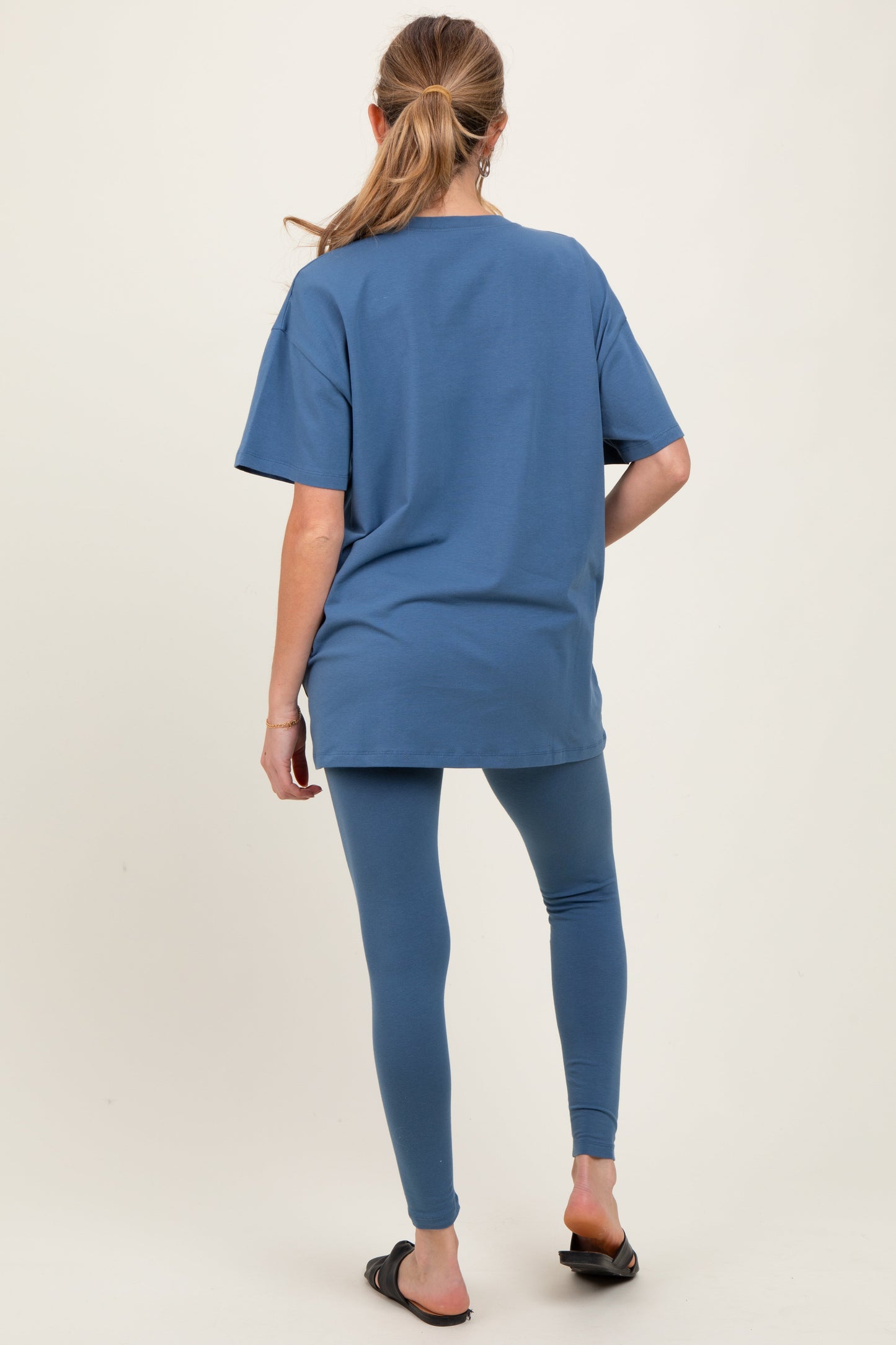 Blue Oversized Crewneck Short Sleeve and Legging Maternity Set