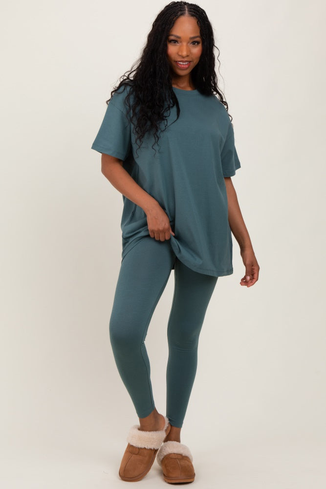 Light Olive Oversized Crewneck Short Sleeve and Legging Maternity Set