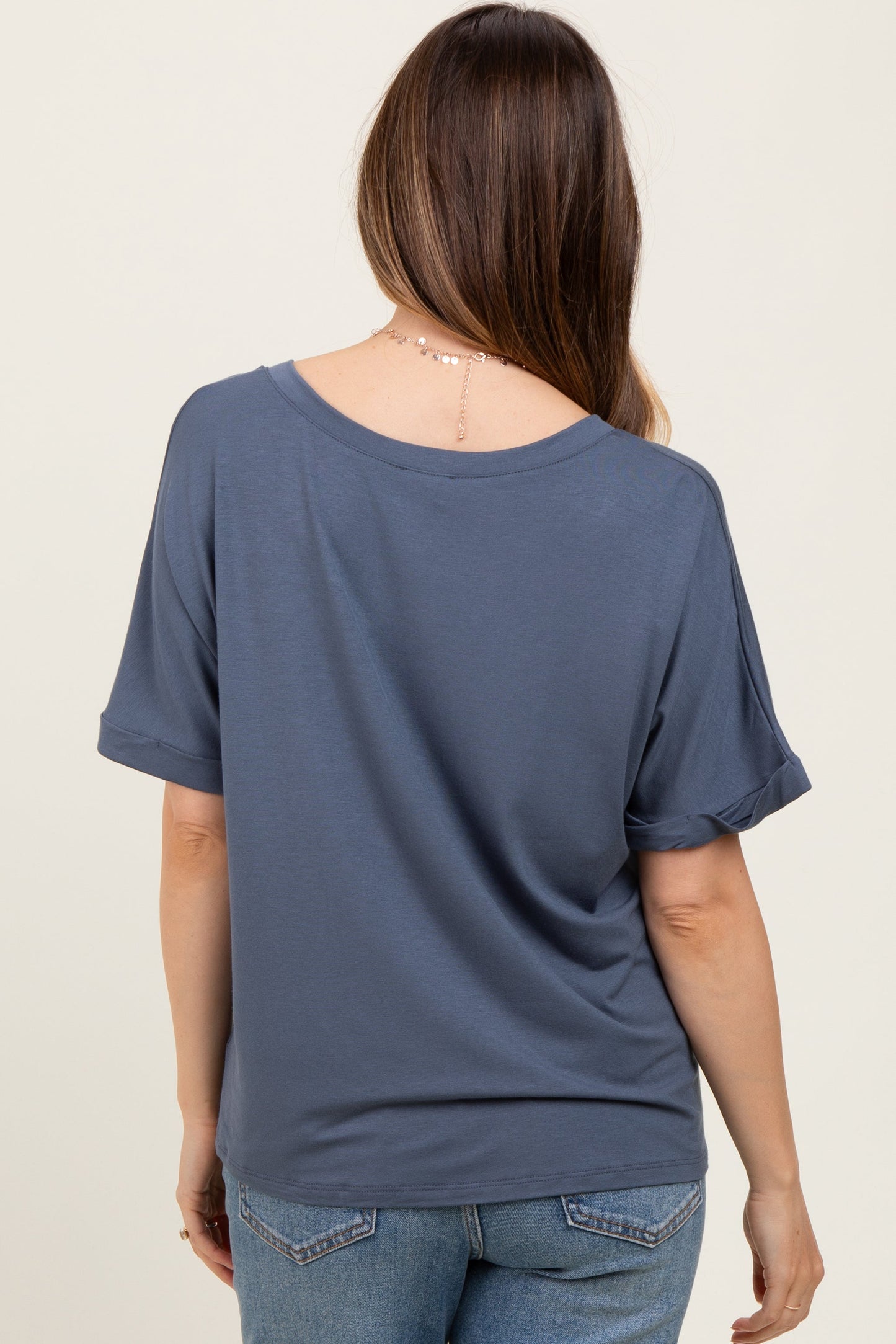 Dark Blue Oversized V-Neck Front Pocket Maternity T-Shirt