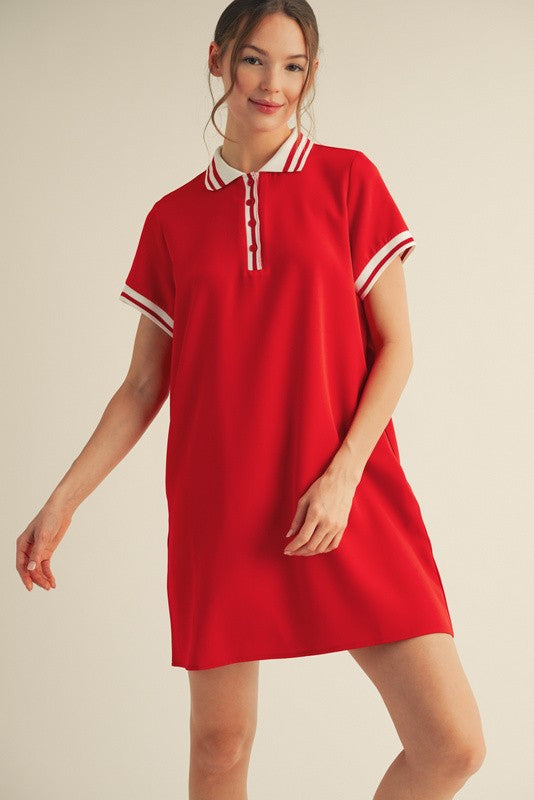 Red Sporty Maternity Polo Dress