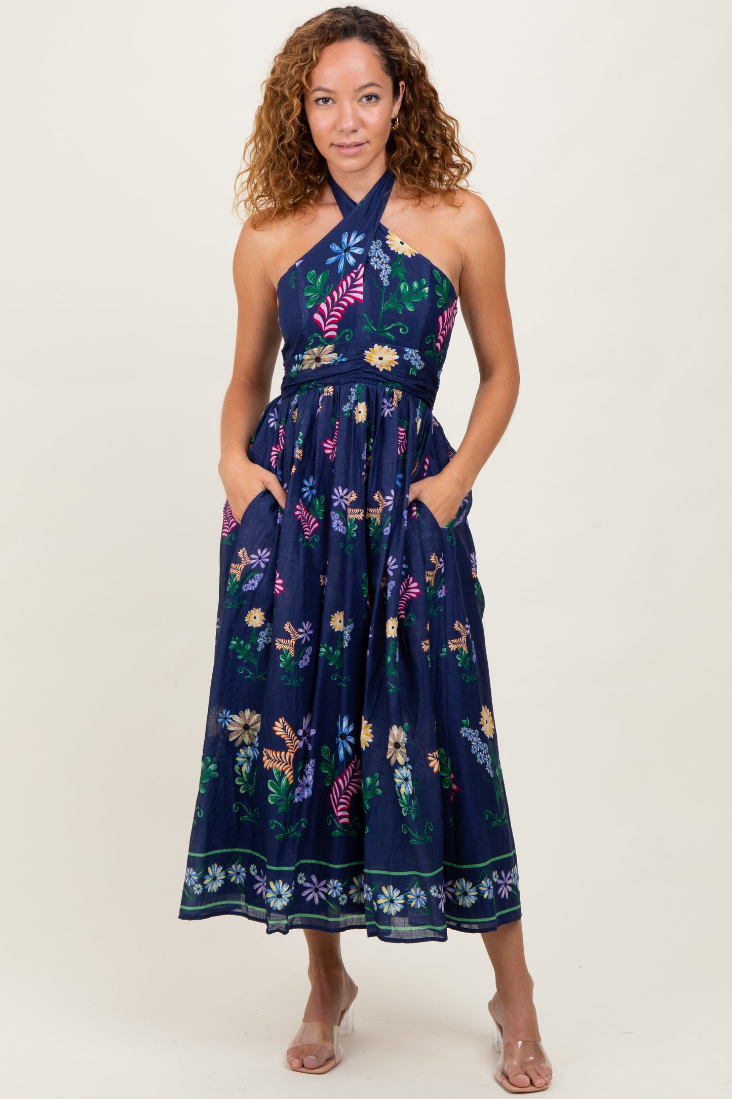 Navy Multi Floral Maternity Maxi Dress