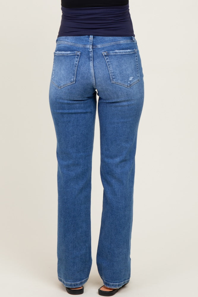 Blue Mid Rise Full Length Straight Leg Maternity Jeans