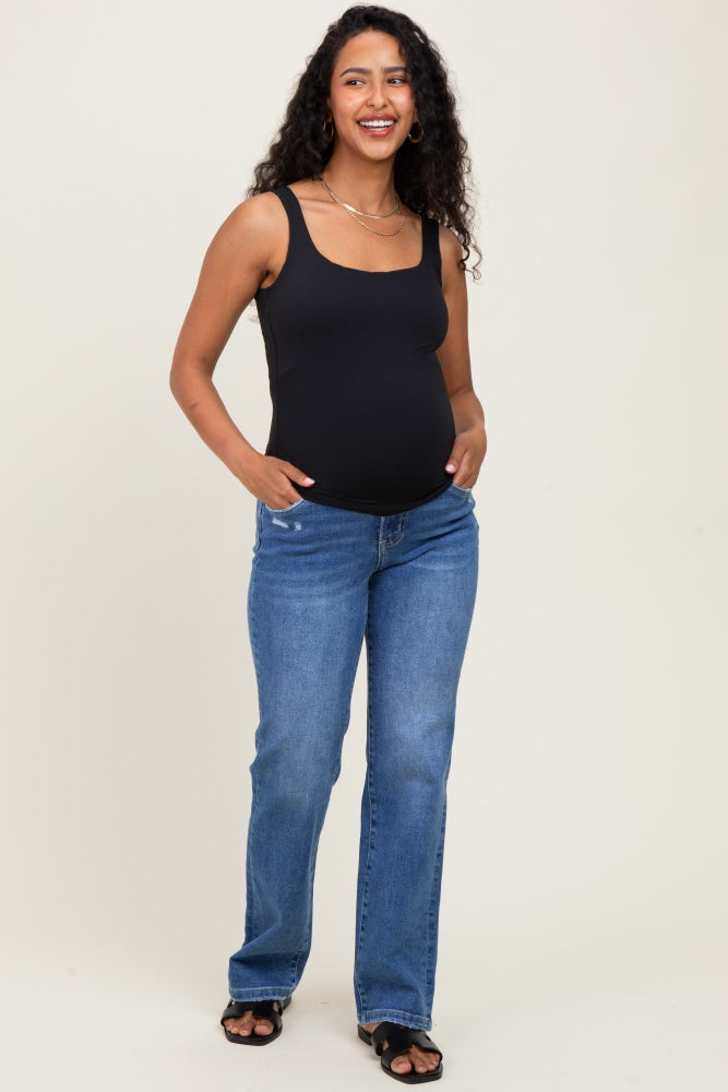 Blue Mid Rise Full Length Straight Leg Maternity Jeans