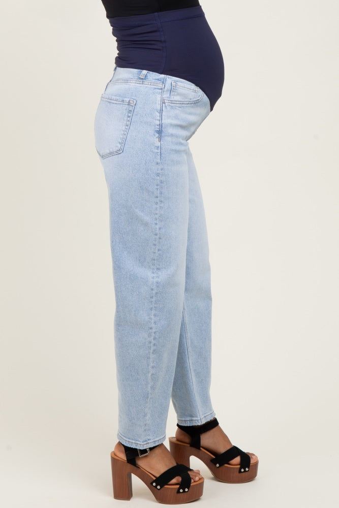 Light Blue High Rise Barrel Leg Maternity Jeans