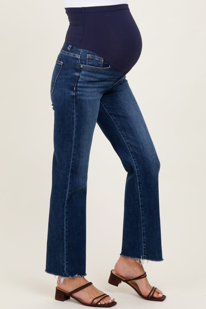 Dark High Rise Crop Straight Raw Cut Hem Maternity Jeans