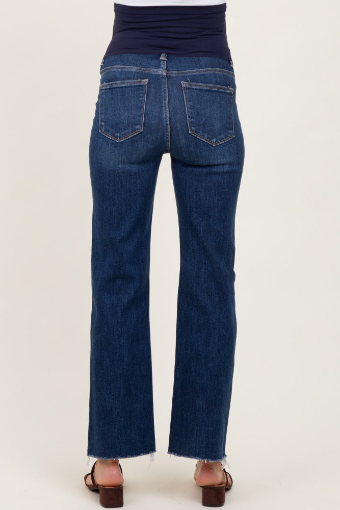 Dark High Rise Crop Straight Raw Cut Hem Maternity Jeans