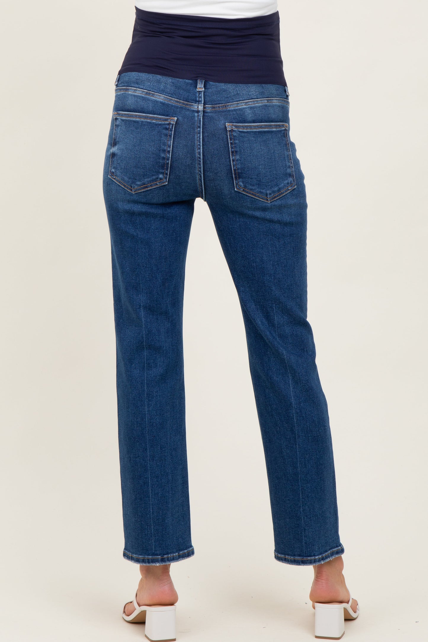 Dark High Rise Crop Straight Maternity Jeans