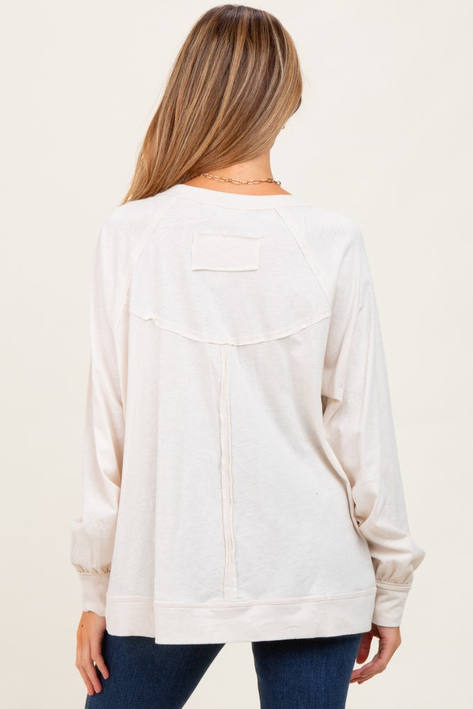Cream Oversized Cotton Slub Long Sleeve Maternity Top