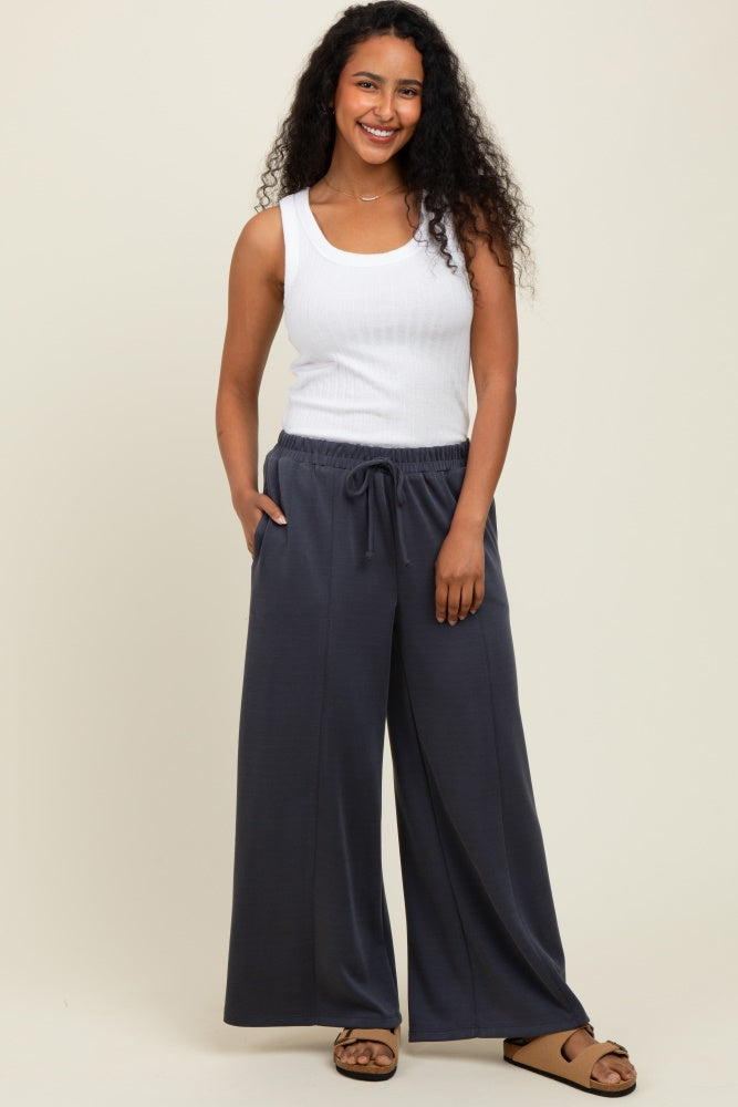 Charcoal Drawstring Wide Leg Maternity Pants