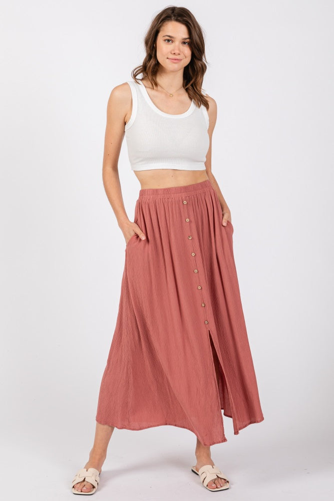 Mauve Button Accent Maternity Maxi Skirt