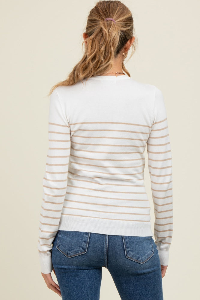 Camel Striped Knit Maternity Long Sleeve Top