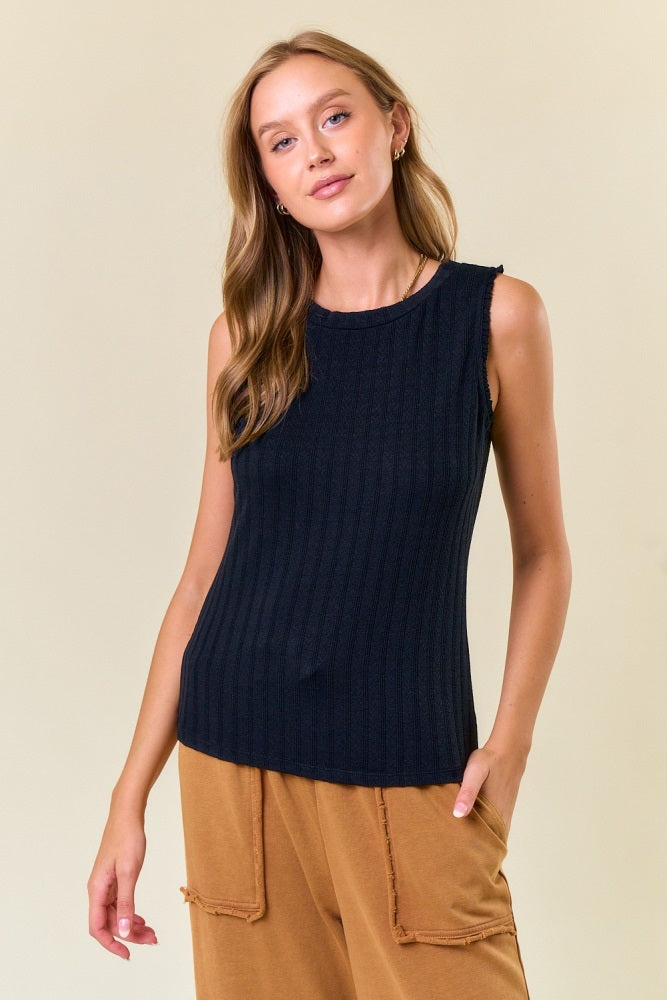 Black Textured Rib Ruffle Detail Maternity Tank Top