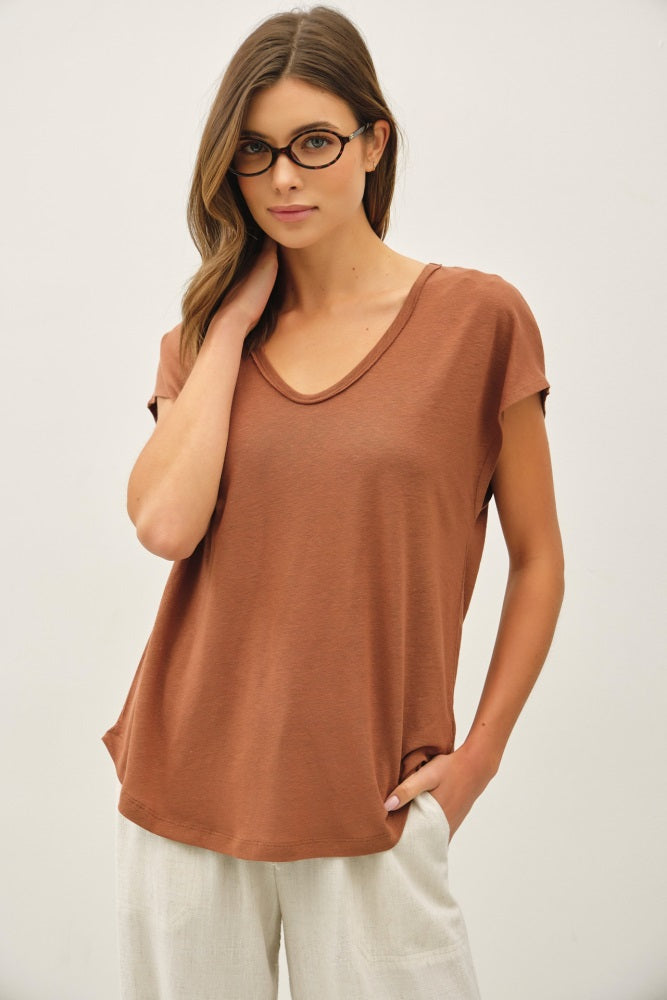 Dark Camel V-Neck Maternity Top