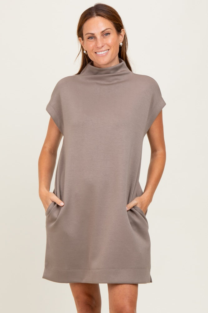 Light Taupe Mock Neck Maternity Mini Dress