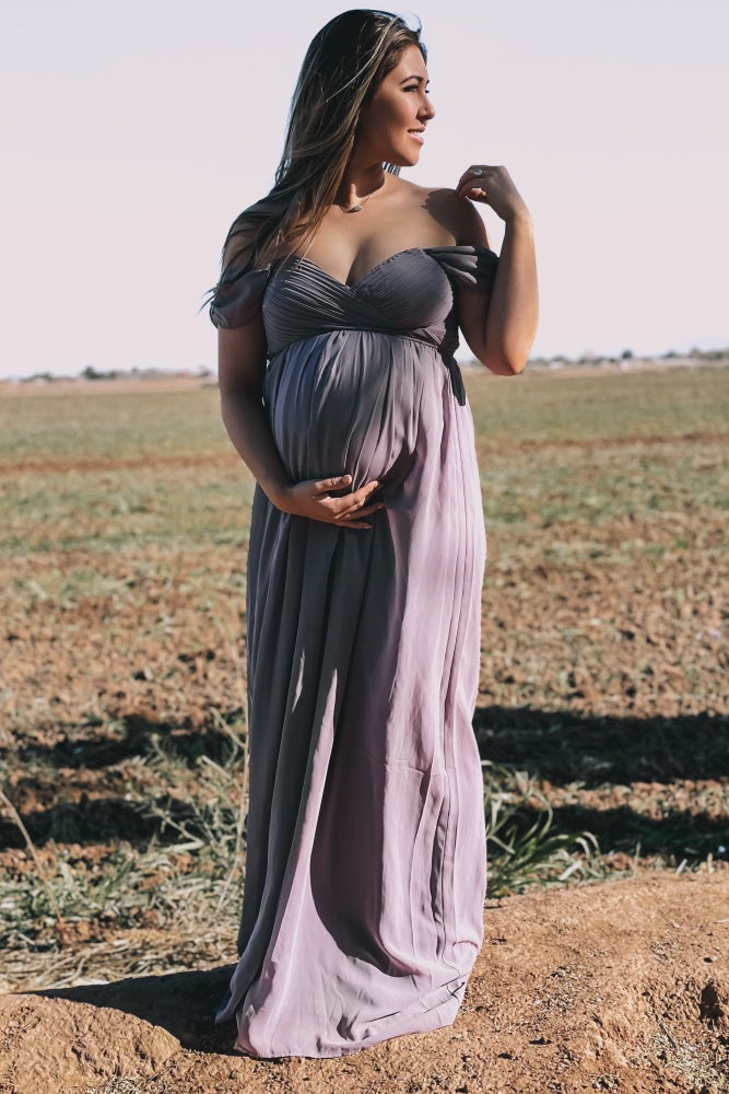 PinkBlush Lavender Off Shoulder Chiffon Maxi Maternity Dress