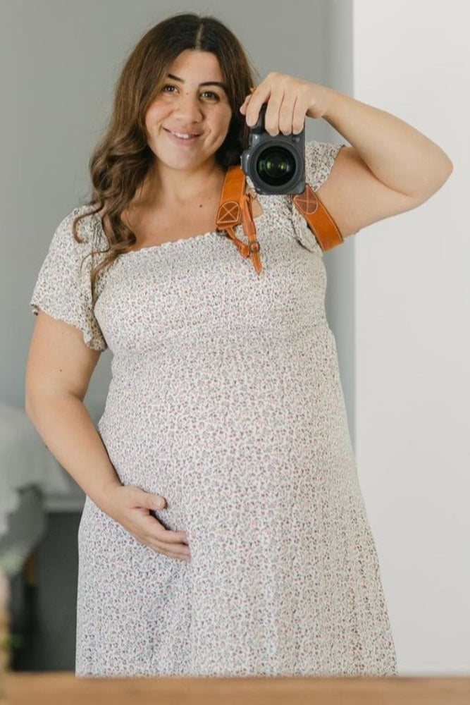 Ivory Floral Smocked Maternity Maxi Dress