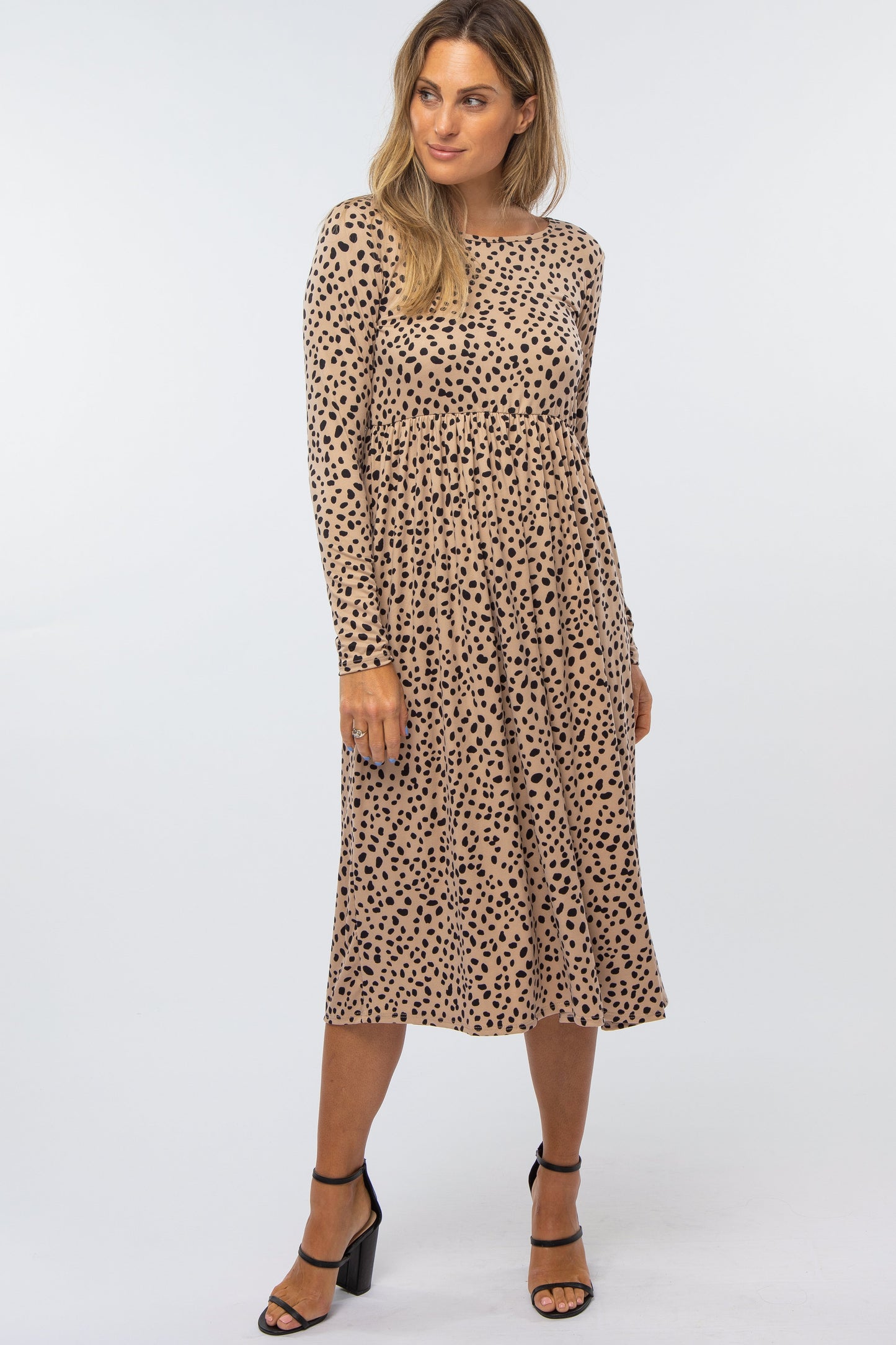 Taupe Abstract Animal Print Maternity Midi Dress