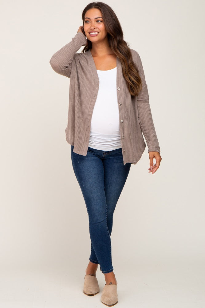 Mocha Waffle Knit Button Down Maternity Top