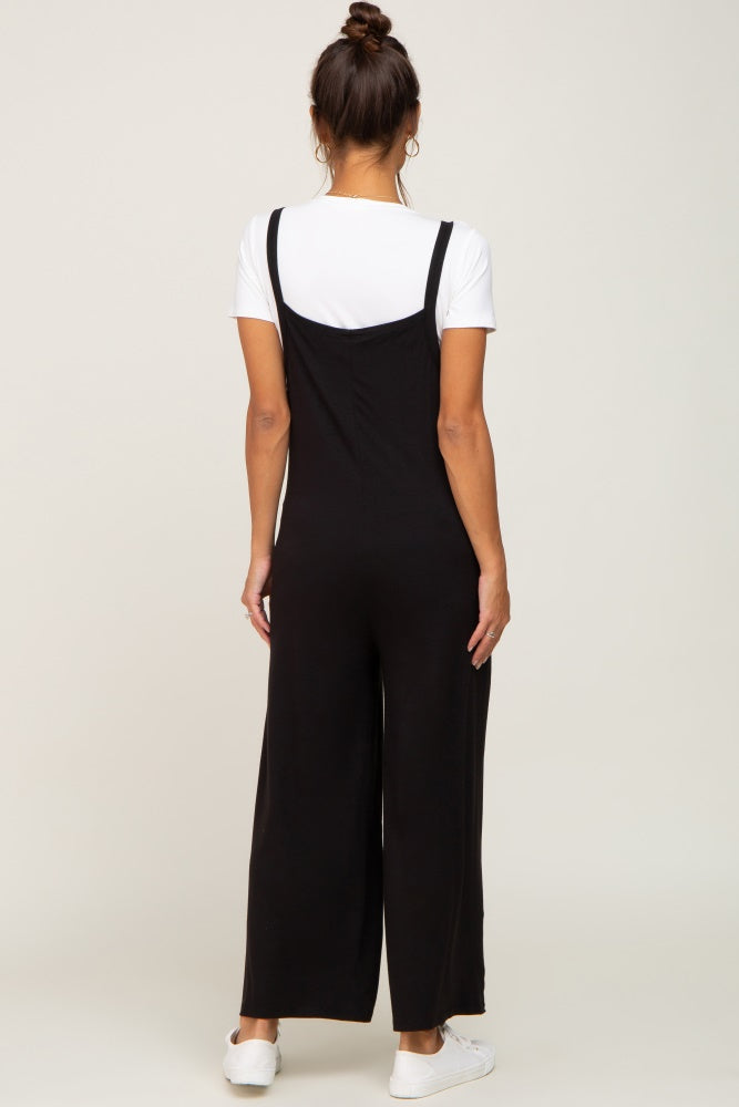 Black Sleeveless Pocketed Wide Leg Maternity Jumpsuit