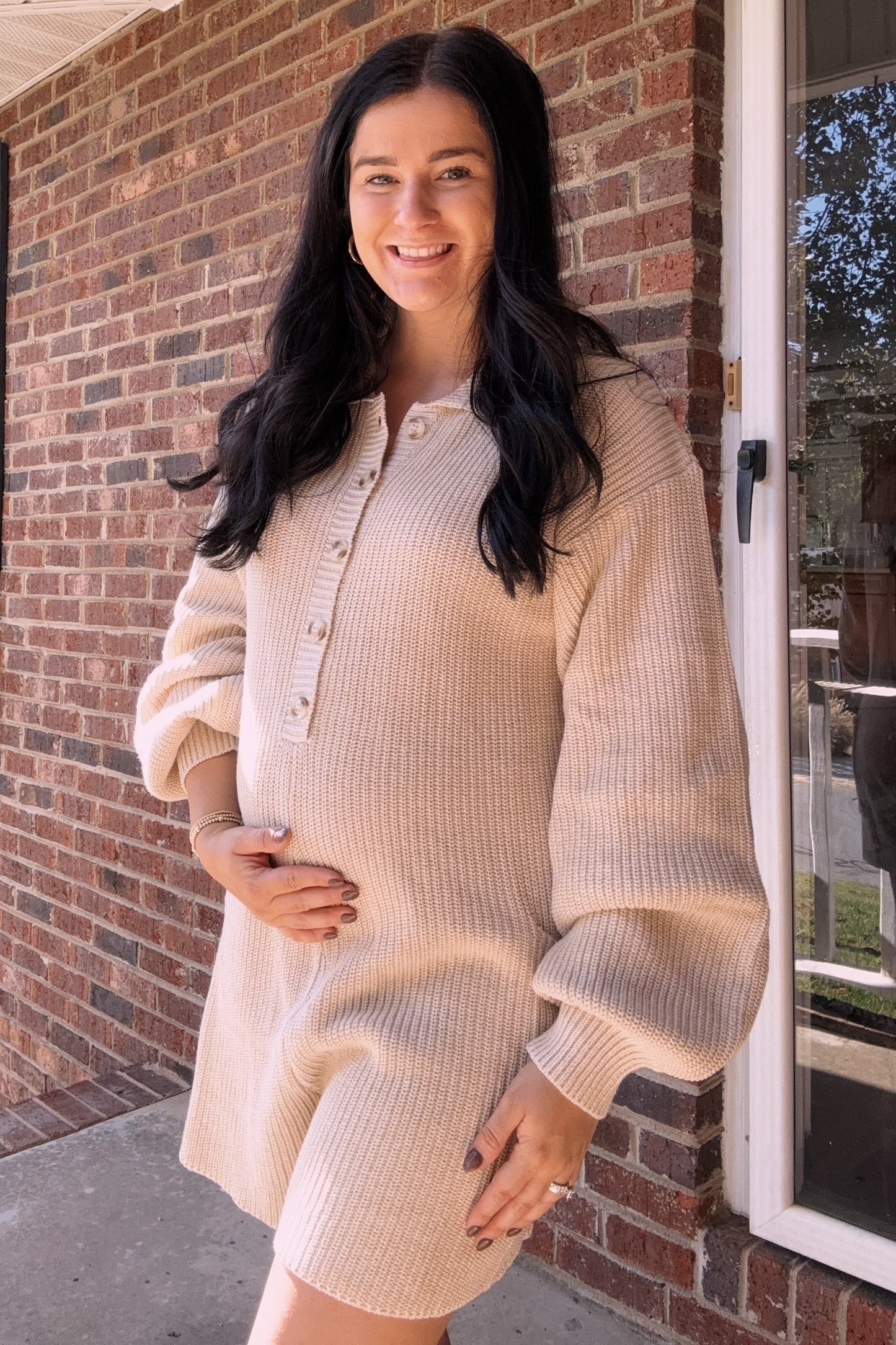 Cream Button Down Maternity Sweater Romper