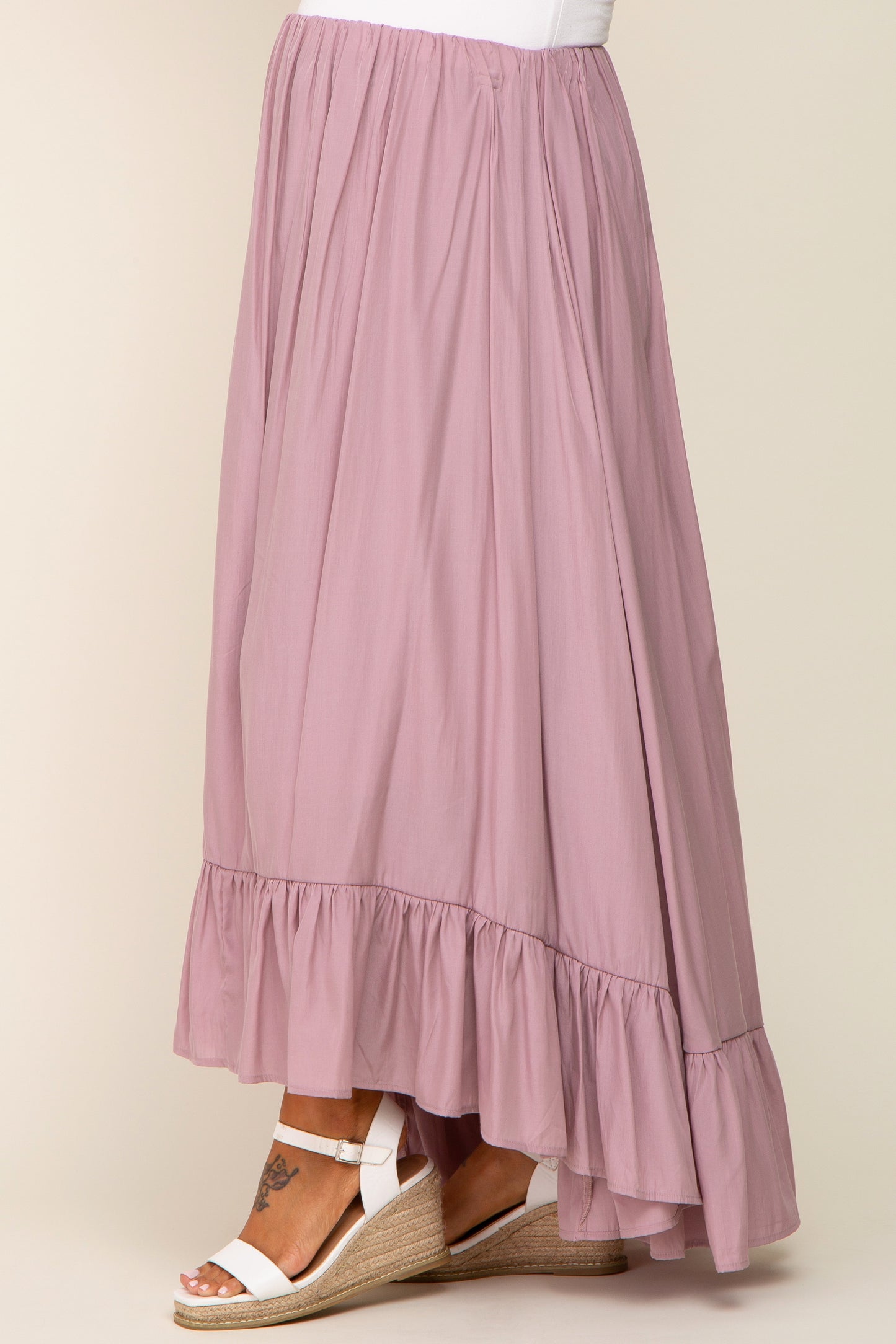Mauve Ruffle Hem Maternity Maxi Skirt