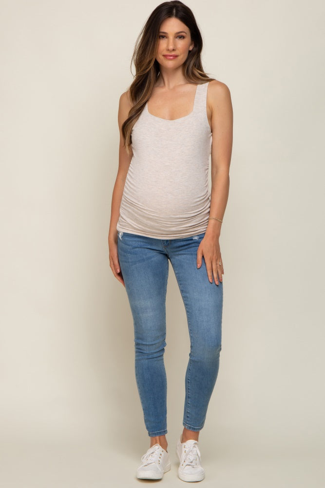 Cream Square Neck Ruched Sides Maternity Top