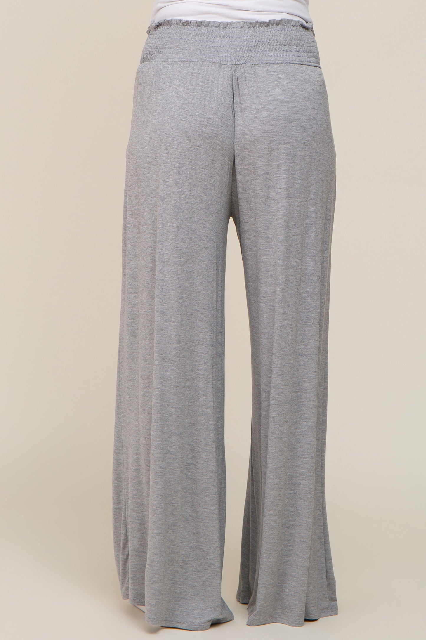 Grey Smocked Waist Flowy Maternity Pants