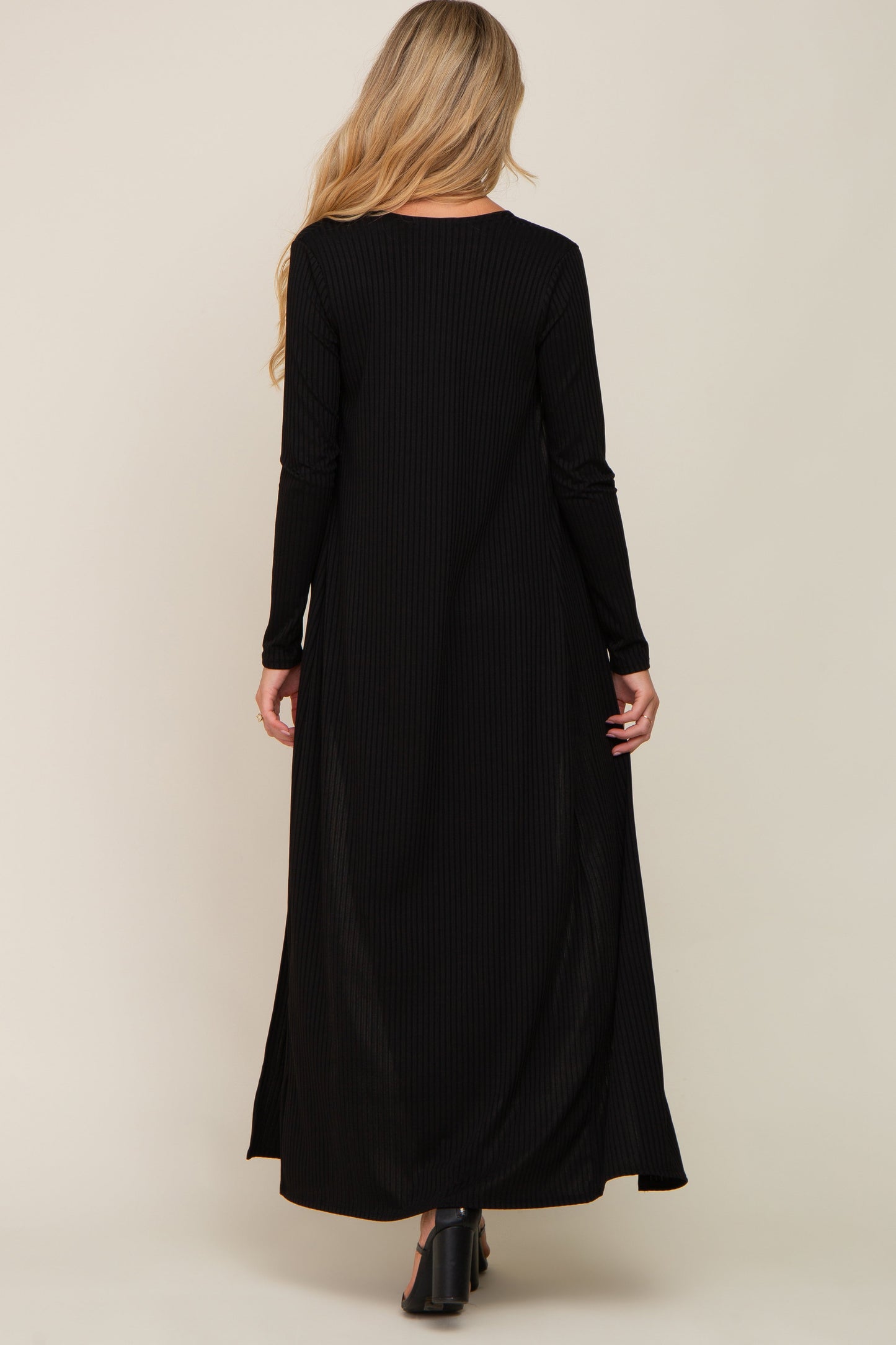 Black Ribbed Sleeveless Dress Cardigan Maternity Set