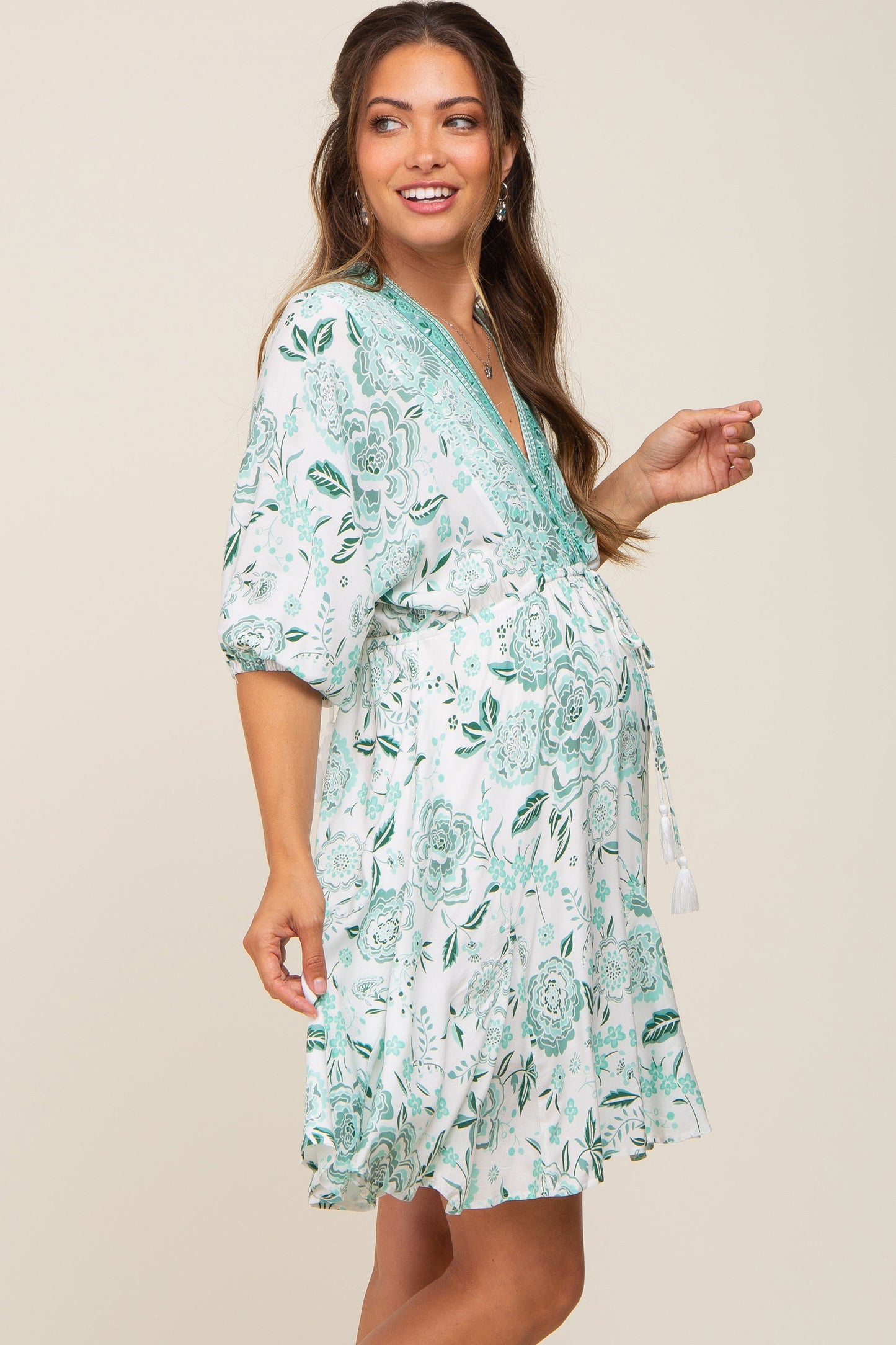 Mint Green Floral Border Print Maternity Dress