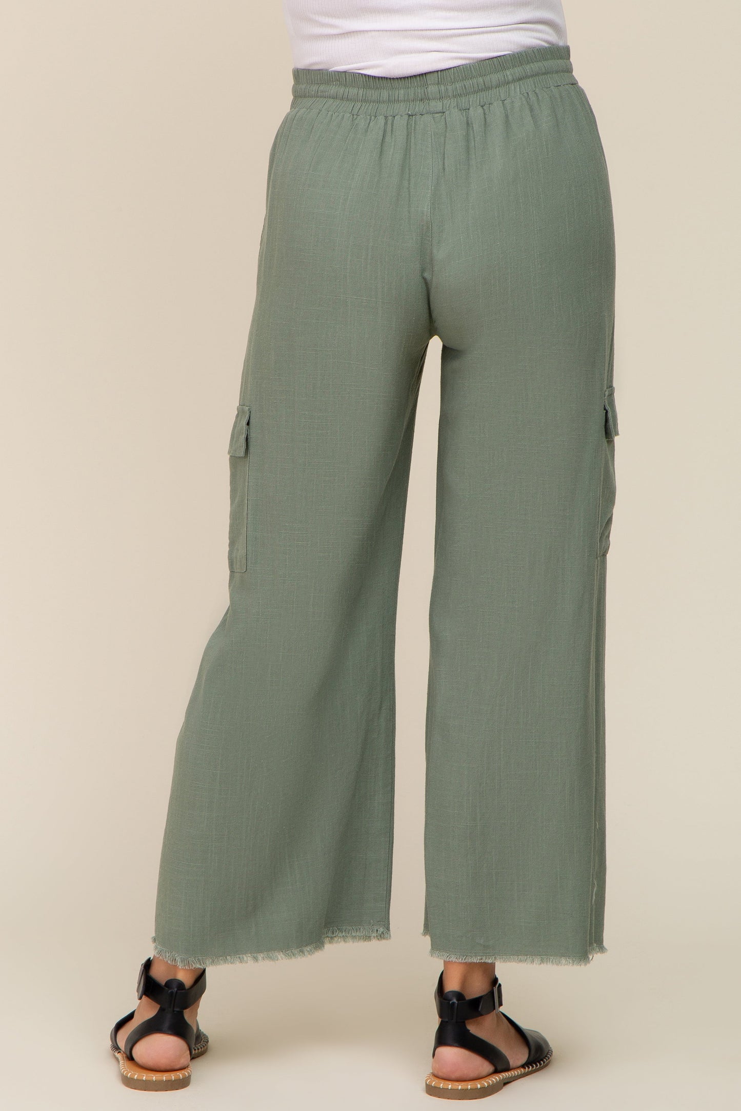 Light Olive Raw Hem Maternity Cargo Pants