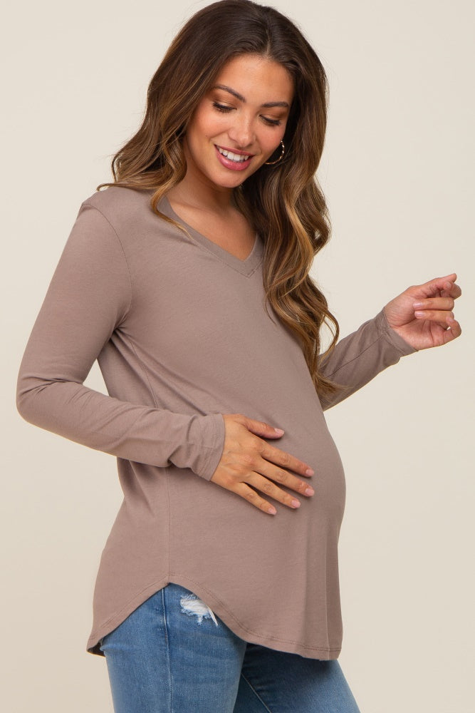 Mocha Long Sleeve Maternity Top