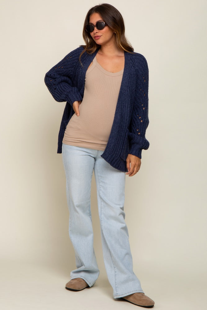 Navy Blue Chunky Knit Maternity Cardigan