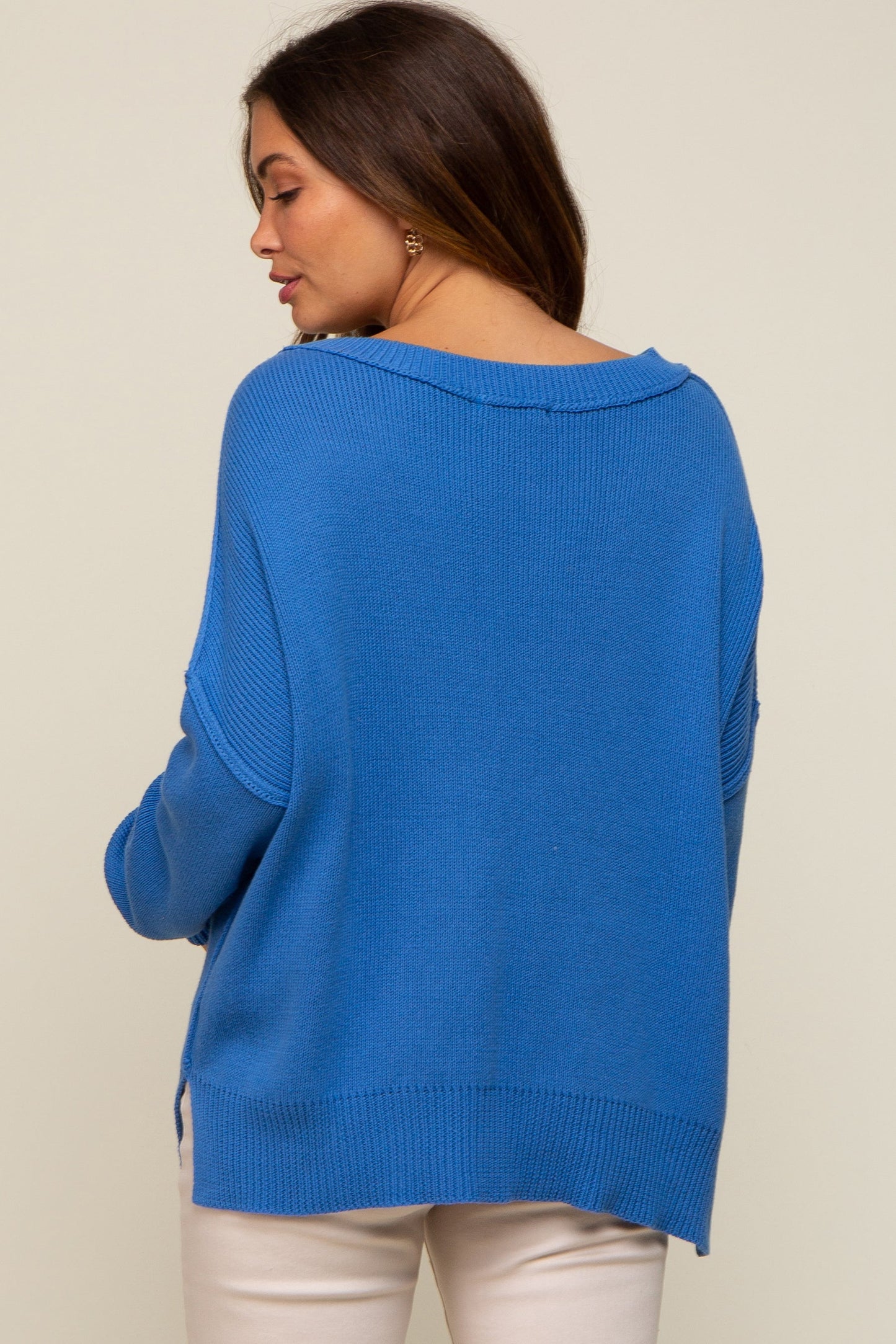 Royal Blue Exposed Seam Side Slit Maternity Sweater